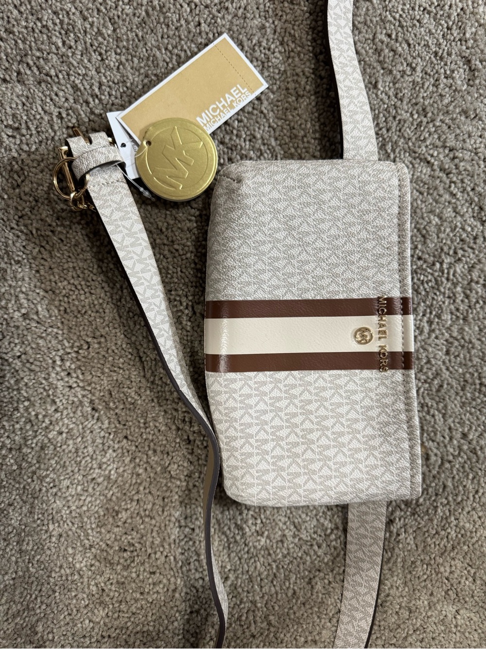 Michael Kors Beige and Brown Stripe Crossbody Bag - Picture 1 of 1